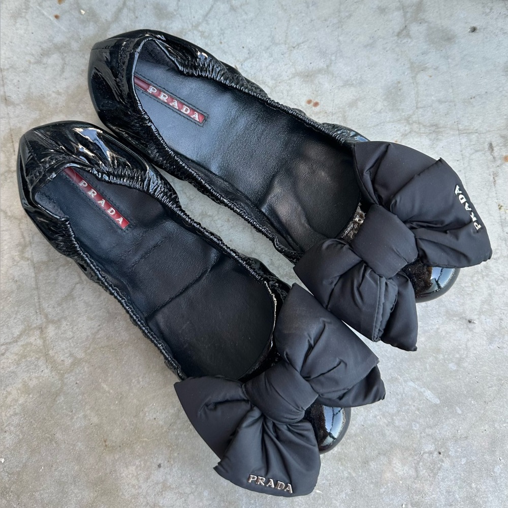 Prada Black Patent Bow Flats